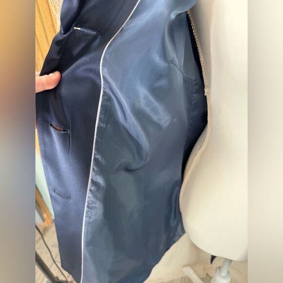 Ladies Tahari Trench Coat, Dark Blue Satin Portrait Collar Size Small Machine … - Picture 6 of 9